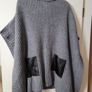 Michael Kors Knit Poncho with Faux Leather pockets.  One size.  Gray.